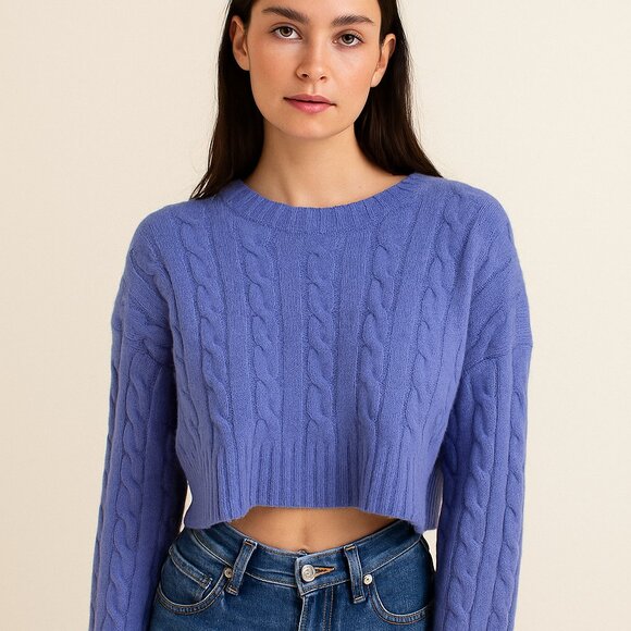 Sunday Best Tops - Aritzia Sunday Best Cable Knit Cropped Sweater XS Periwinkle Merino Wool Blend